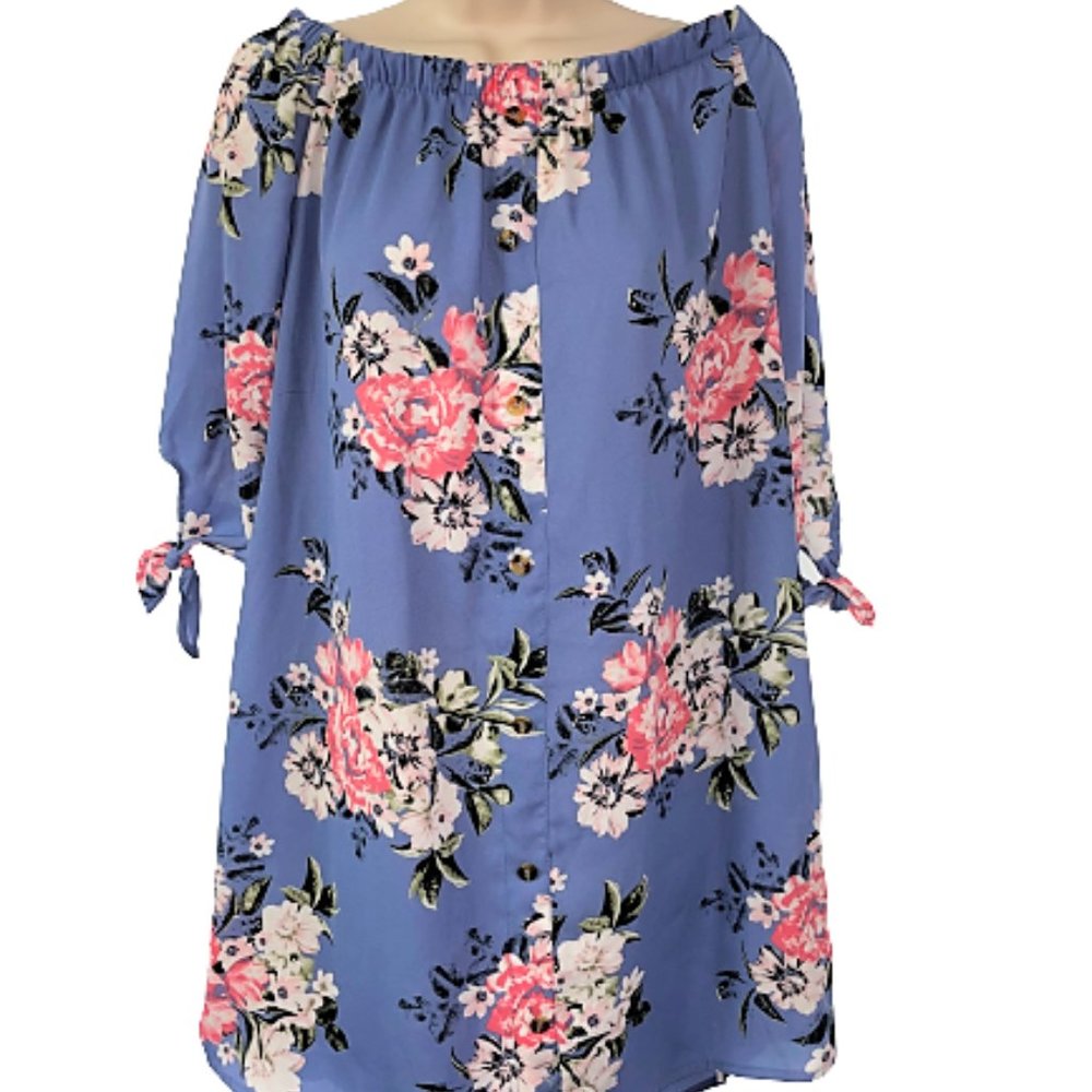 NWT RUE21 S Blue Pink Floral Off Shoulder Dress!